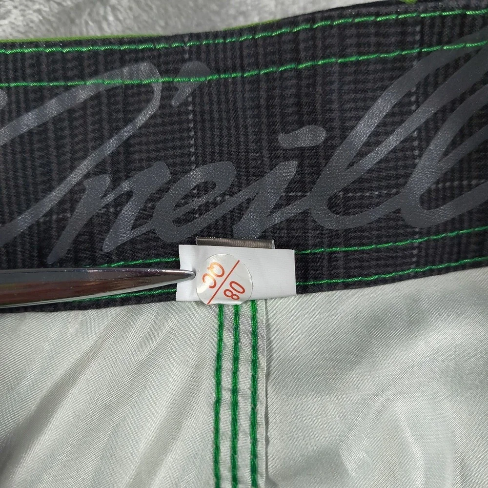 Oneill Board Shorts Mens 42 Green Embroidered‎ Plaid Y2K Swim Trunks Surf New